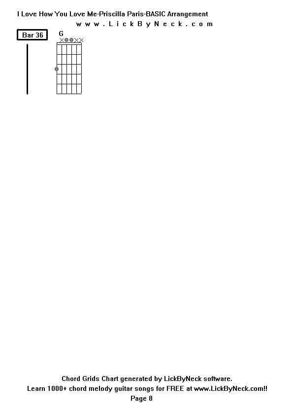 Chord Grids Chart of chord melody fingerstyle guitar song-I Love How You Love Me-Priscilla Paris-BASIC Arrangement,generated by LickByNeck software.